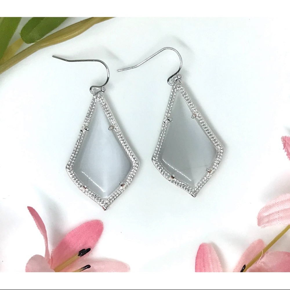 NEW 2” drop Silver light gray marble drop earring